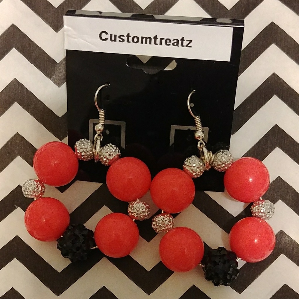 Handmade shocking pink bling earrings